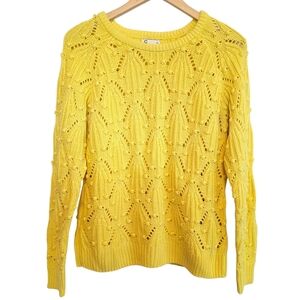 Cubus Pom Pom Open Knit Crew Neck Pullover Sweater Sz XS Fall 100% Cotton Bright